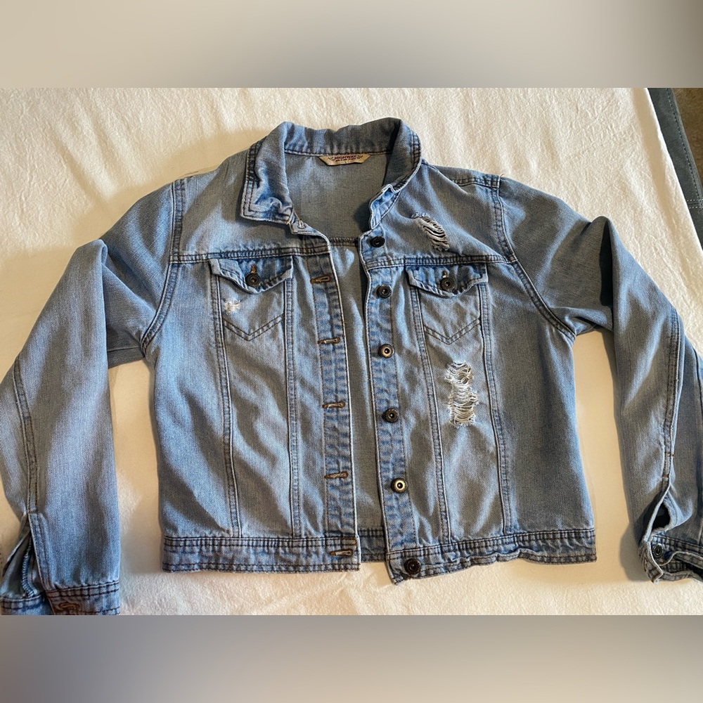 Distressed Light Blue Denim Jacket Large